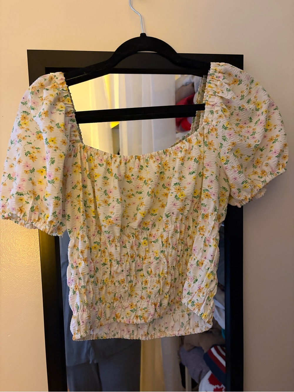 Elodie Cream Floral Shirred Puff Sleeve Crop Top
